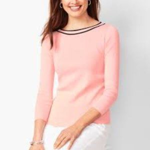 Talbots pink bateau neck tipped sweater top LP
